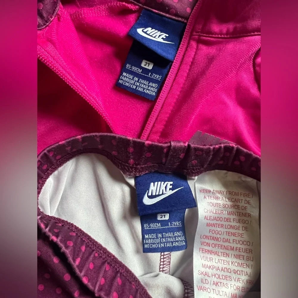 Nike Kids’ Full Zip Fuchsia Maroon Jacket and Polka Dot Leggings Matching Set 2T - Picture 7 of 9